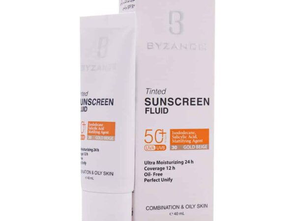 فلوئید ضد آفتاب کرم پودری +SPF50 مناسب پوست مختلط و چرب بژ طلایی بیزانس – 40 میلی لیتر