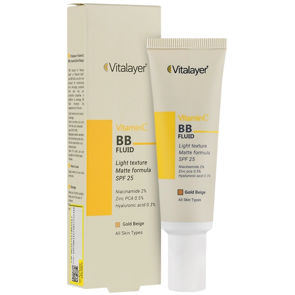 vitalayer-vitamin-c-bb-fluid-gold-beige بی بی فلوئید رنگی حاوی ویتامین سی بژ طلایی ویتالیر – 30 میلی لیتر - Image 1