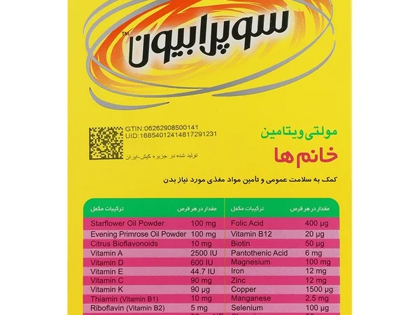 مولتی ویتامین سوپرابیون بانوان (30 عددی)