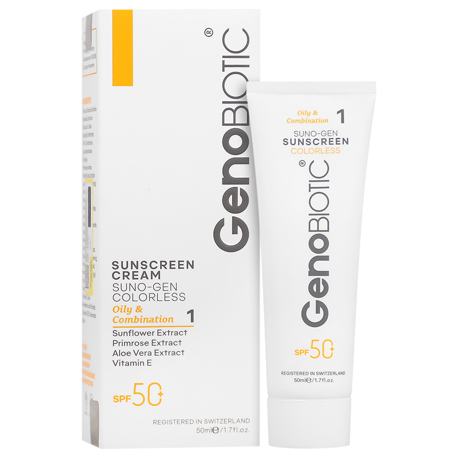 17183317836202510611 کرم ضد آفتاب بی رنگ spf+50 پوست چرب و مختلط ژنوبایوتیک - 50 میلی لیتر - Image 1