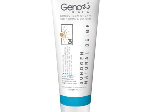 کرم ضد آفتاب رنگ بژ طبیعی پوست خشک و معمولی SPF50 ژنوبایوتیک - 50 میلی لیتر