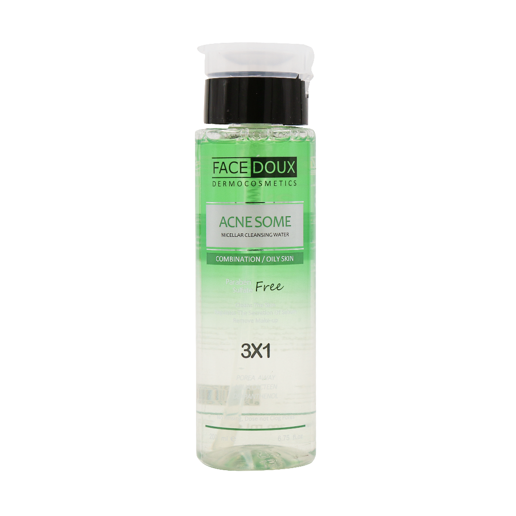 Face-Doux-Acnesome-Micellar-Cleansing-Water-200-ml محلول پاک کننده آرایش آکنه زوم فیس دوکس مناسب پوست چرب (200 میلی لیتر) - Image 1