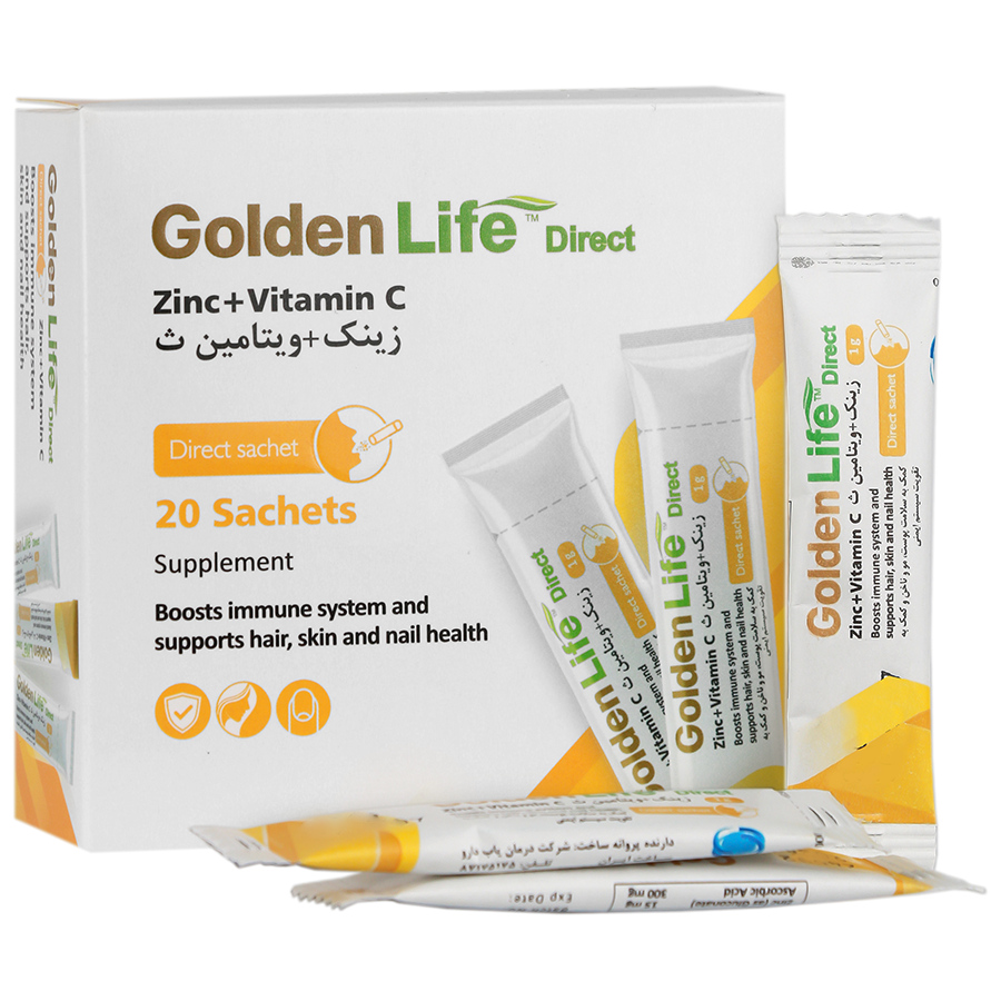 Golden-Life-Zinc-Plus-Vitamin-C-20-Sachets ساشه زینک و ویتامین ث گلدن لایف - 20 عددی - Image 1