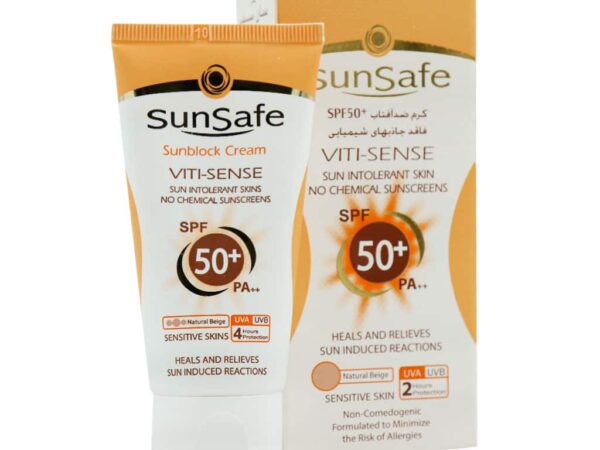 کرم ضد آفتاب رنگی +SPF50 فاقد جاذب های شیمیایی مناسب پوست حساس سان سیف (۵۰ میلی لیتر)