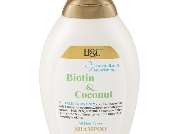 شامپو احیا کننده و مغذی حاوی بیوتین و نارگیل مناسب انواع مو اچ اند تی | 385 میلی لیتر