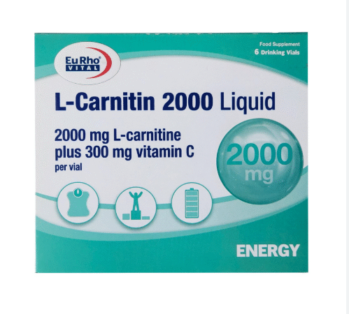 ویال خوراکی ال کارنیتین 2000 میلی گرم پلاس ویتامین سی یوروویتال - 6 عددی