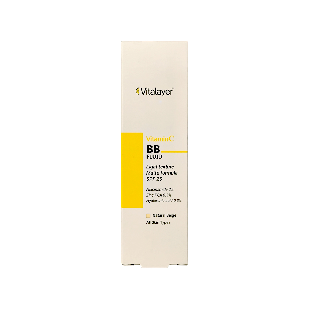 BB FLUID-VIT C VITALAYER بی بی فلوئید ویتامین سی بژ طبیعی مناسب انواع پوست ویتالیر – 30 میلی لیتر - Image 1