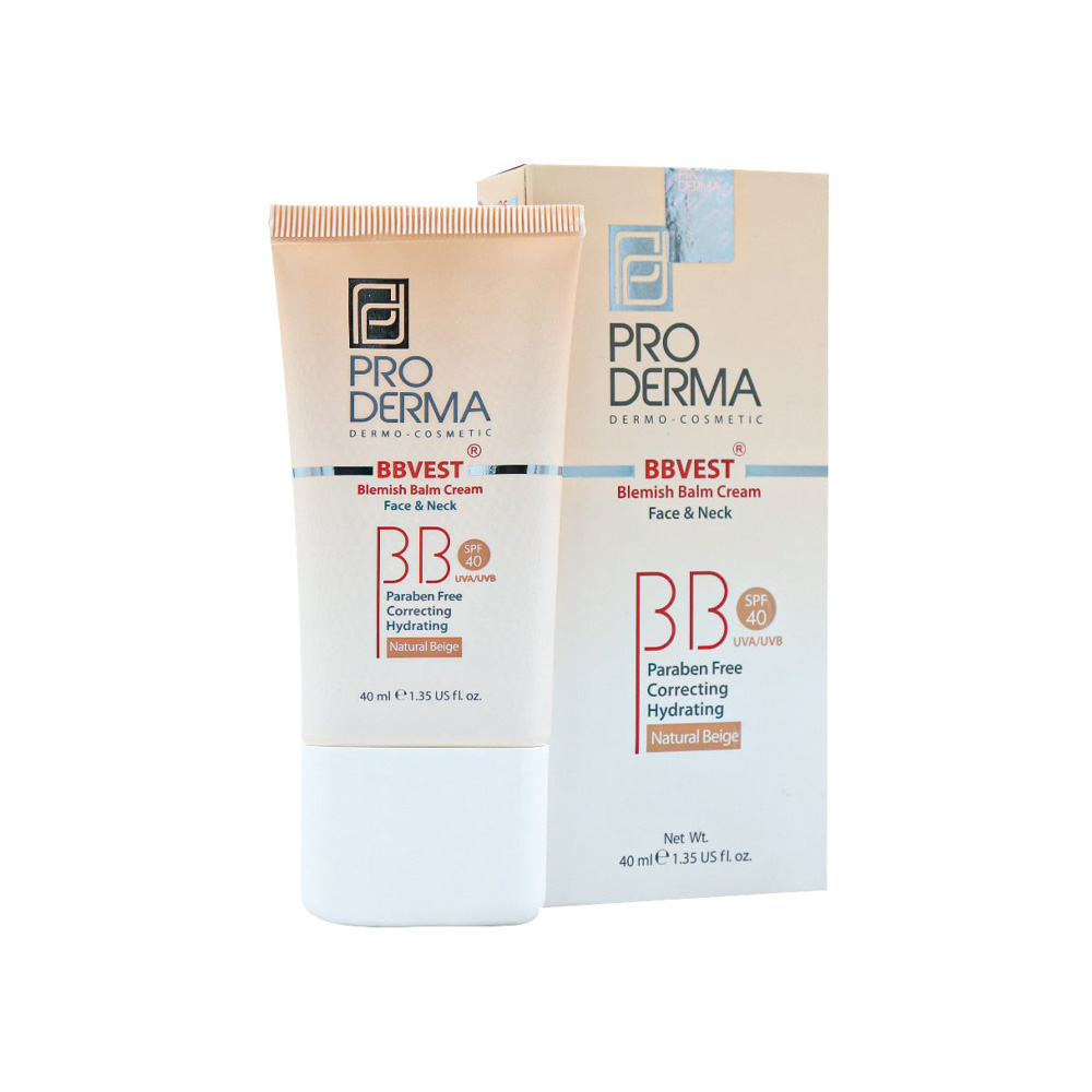 BBVEST For Oily & Acneic Skin Tinted BB Cream With SPF40 كرم پوشاننده و مرطوب كننده پوست چرب و جوش دار رنگ بژ طبیعی پرودرما | 40 میلی لیتر - Image 1