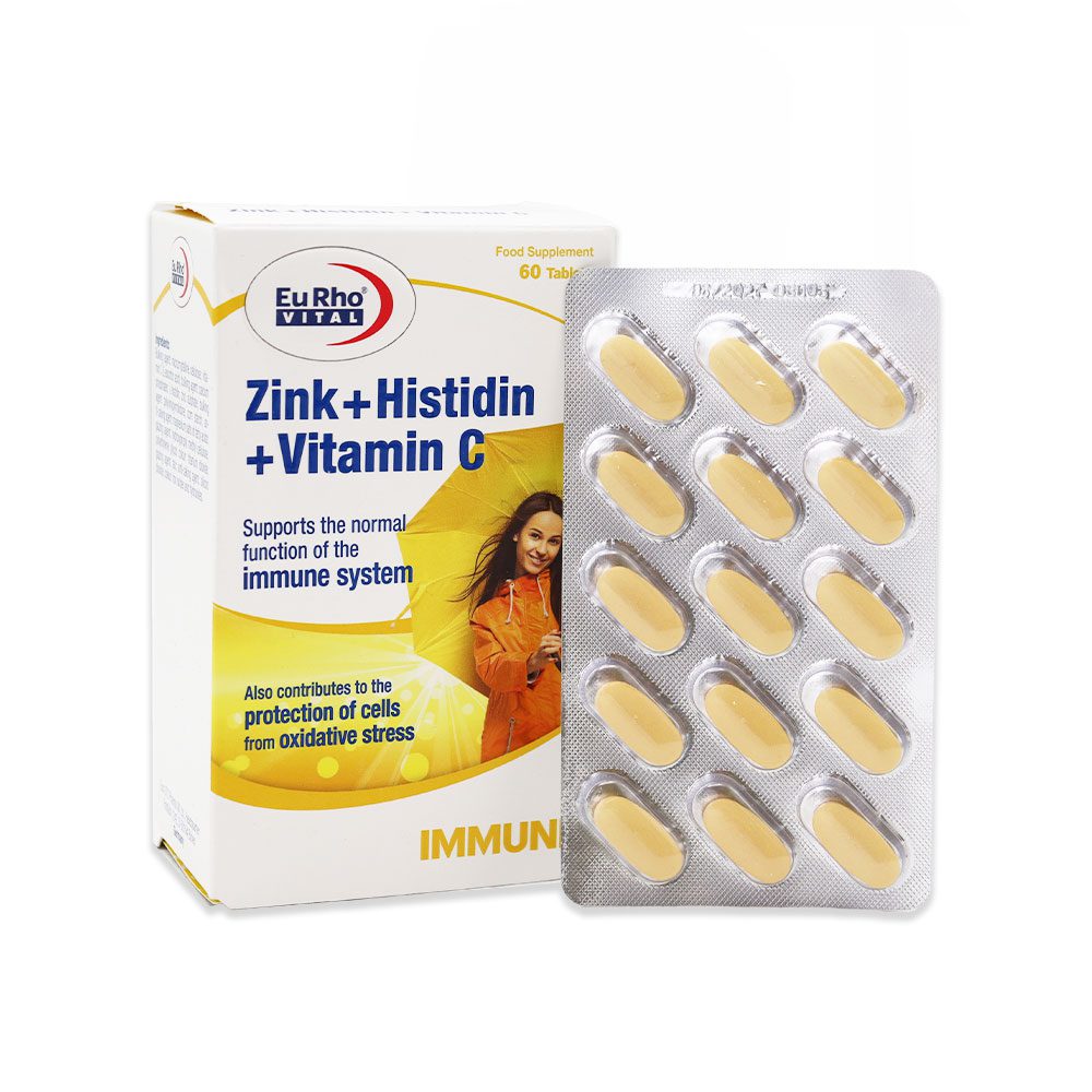 Eurho-Vital-Zink-Histidin-Vitamin-C-Tablets-2 قرص زینک هیستیدین و ویتامین C یوروویتال - 60 عدد - Image 1