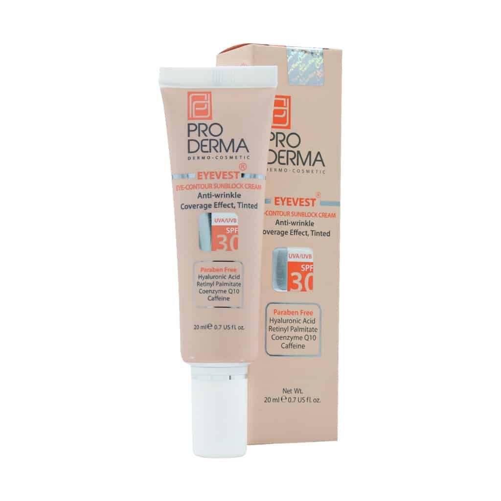 Pro-Derma-Eyevest-sunblock-Eye-cream-SPF30-20-ml-1.jpg کرم ضد چروک رنگی چشم SPF30 پرودرما | ۲۰ میلی لیتر - Image 1
