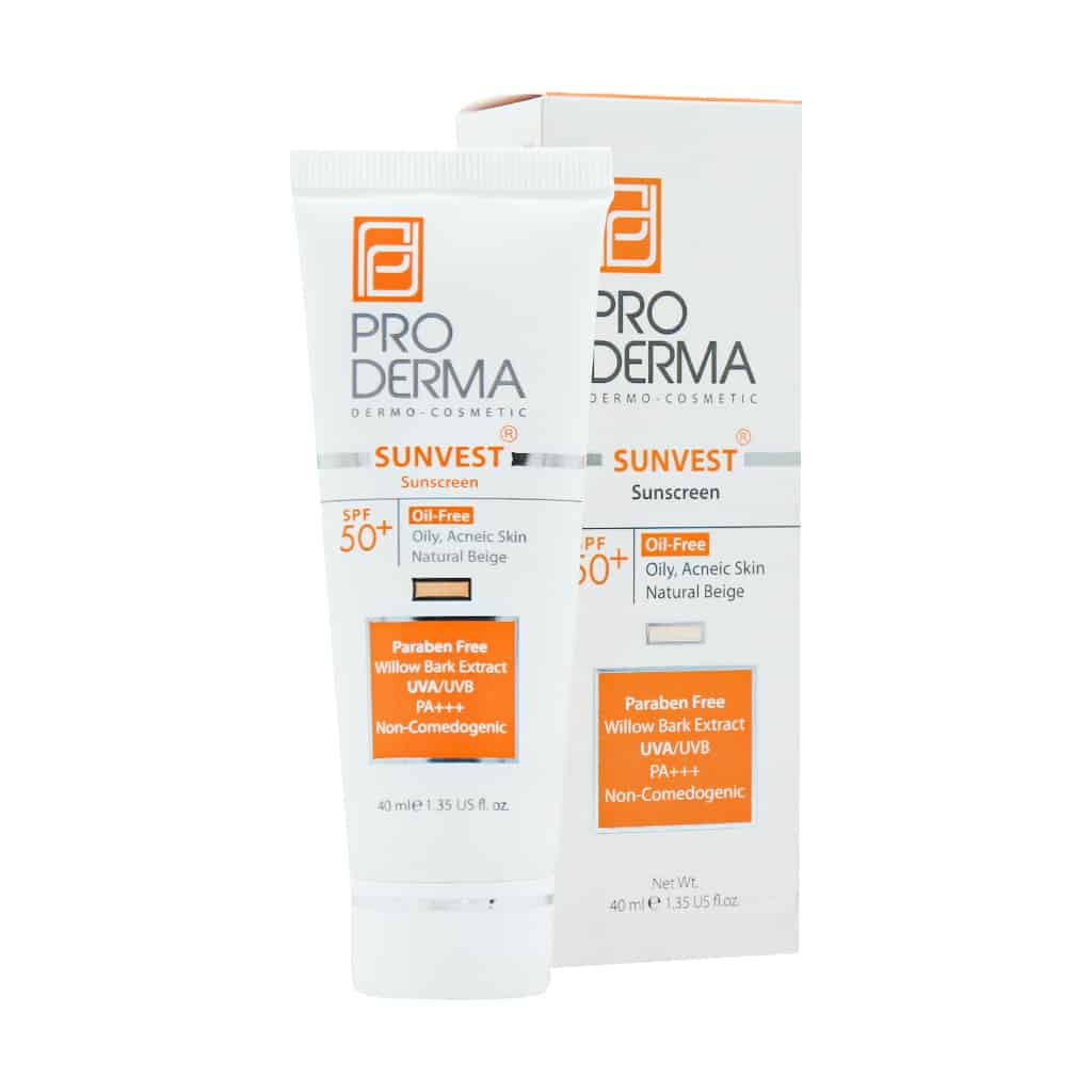 Pro-Derma-Sunscreen-SPF50-Oil-Free-cream-natrual-1-1.jpg کرم ضد آفتاب فاقد چربی SPF50 برای پوست های چرب و جوش دار رنگ بژ طبیعی پرودرما | ۴۰ میلی لیتر - Image 1
