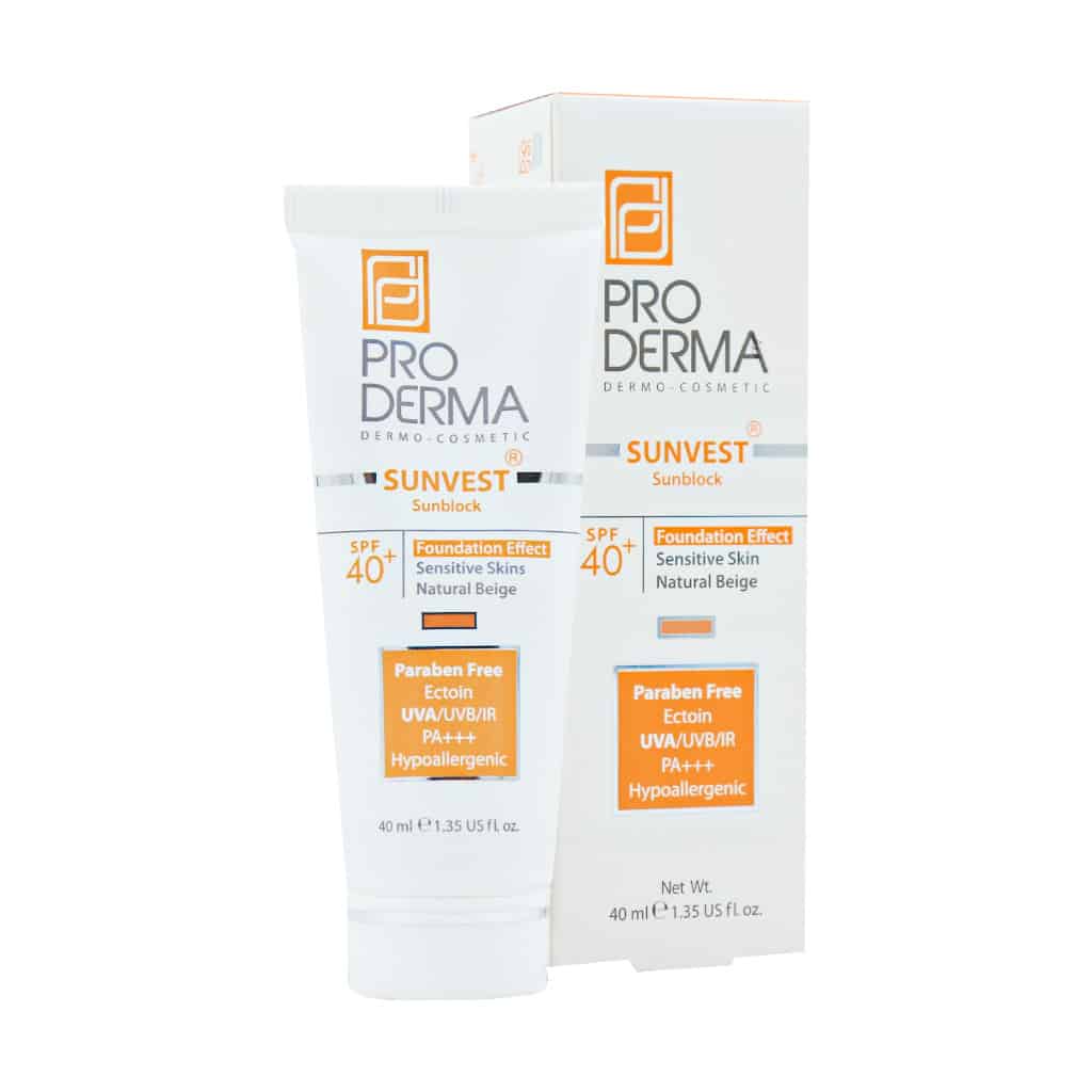 ProDerma-Sunvest-Sunblock-SPF40⁺-Foundation-Effect-Sensitive-Skin-40-ml-1.jpg کرم ضد آفتاب مینرال رنگی ⁺SPF40 مناسب پوست های حساس رنگ بژ طبیعی پرودرما | ۴۰ میلی لیتر - Image 1