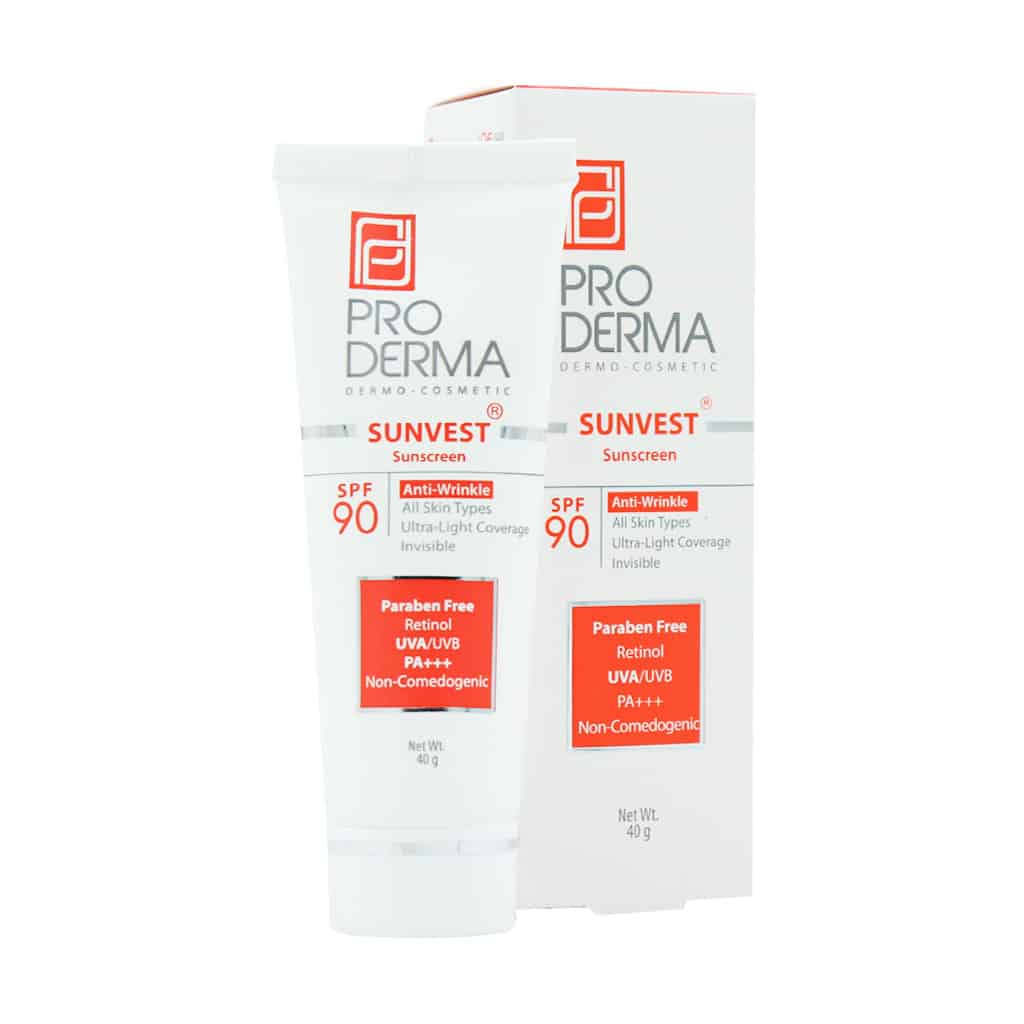 ProDerma-Sunvest-Sunscreen-SPF90-All-Skin-40-1 کرم ضدآفتاب رنگی و ضد چروک با SPF 90 مناسب برای انواع پوست با اثر پوشانندگی,با رنگ بژ طبیعی پرودرما(40میلی لیتر) - تصویر 1