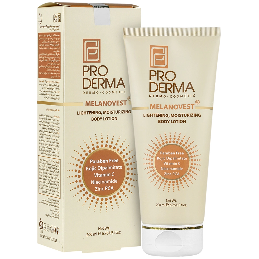 Proderma, Melanovest Lightening Body Lotion لوسیون روشن کننده و مرطوب کننده پوست بدن مناسب انواع پوست پرودرما | 200 میلی لیتر - Image 1
