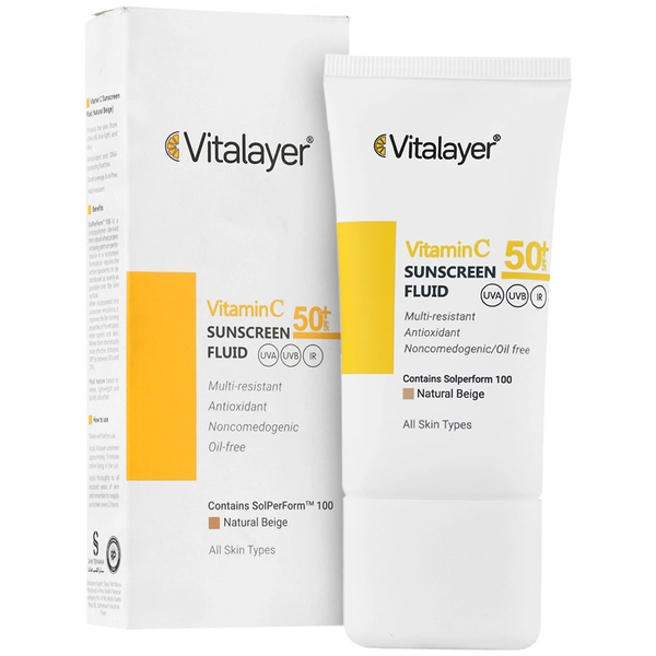 Vitamin C Sunscreen Fluid SPF50 فلوئید ضد آفتاب ویتامین سی SPF50 رنگ بژ طبیعی ویتالیر – 50 میلی لیتر - Image 1