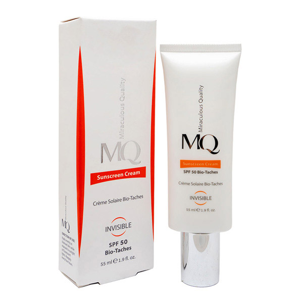 mq-sunscreen-cream-invisible-bio-taches-spf50-55ml-box کرم ضدآفتاب و روشن کننده بی رنگ SPF50 مناسب ام کیو | 55 میلی لیتر - Image 1