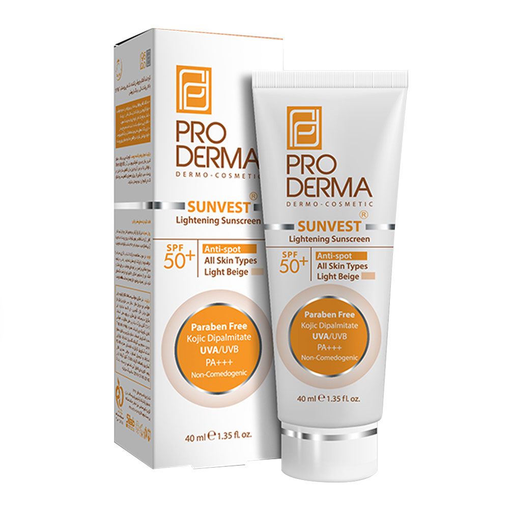 sunvest-anti-spot-spf-50-light-beige-40ml-proderma-1.jpg کرم ضد آفتاب ضد لک و روشن کننده +SPF50 بژ روشن پرودرما | 40 میلی لیتر - Image 1