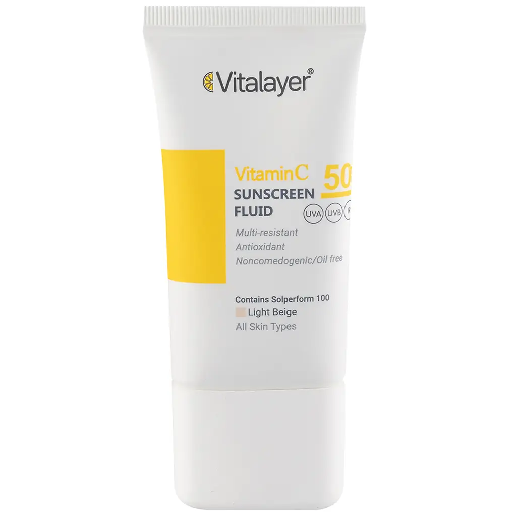 vitalayer-vitamin-c-sunscreen-fluid-colored-50-ml فلوئید ضد آفتاب حاوی ویتامین سی SPF50 با رنگ بژ روشن ویتالیر – 50 میلی لیتر - Image 1