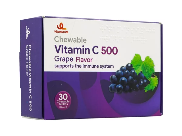 قرص جویدنی ویتامین ث انگور سیاه 500 میلی گرم ویتامین لایف - 30 عدد