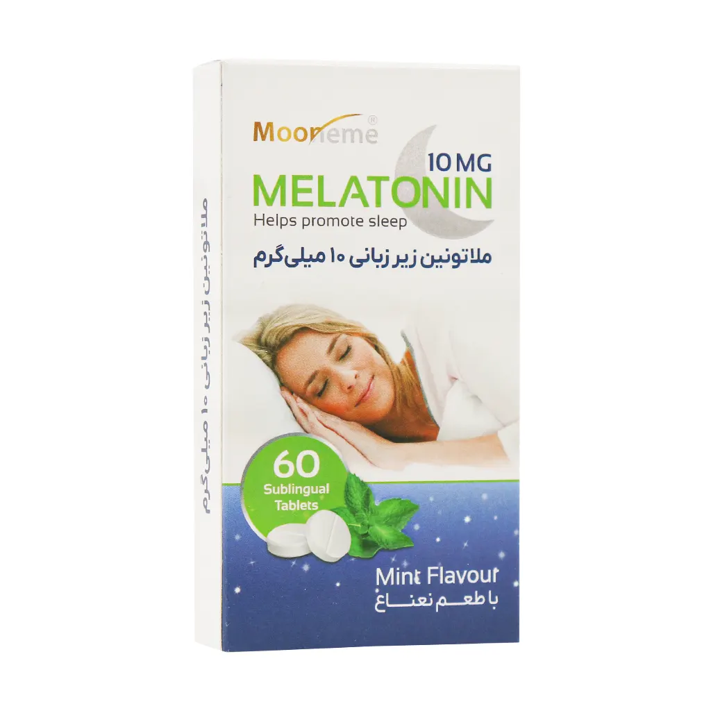 Exir-Afarin-Aria-Mooneme-Melatonin-10-Mg-60-Tabs قرص زیر زبانی ملاتونین 10 میلی گرم اکسیر آفرین آریا - 60 عدد - Image 1