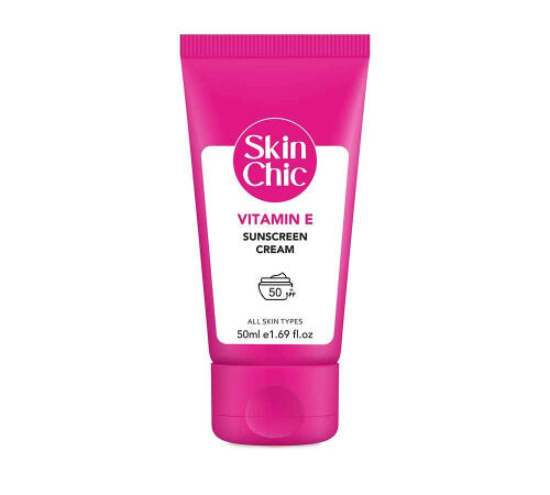 کرم ضدآفتاب صورت +SPF50 حاوی ویتامین E مناسب انواع پوست اسکین شیک | 50 میلی لیتر