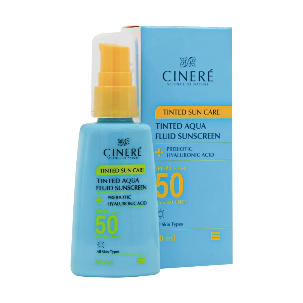 Cinere-Aqua-Fluid-SPF50-Sucscreen-For-All-Skin-type-50-ml-natrual فلوئید ضد آفتاب SPF50 مناسب انواع پوست بژ طبیعی سینره | 50 میلی لیتر - Image 1