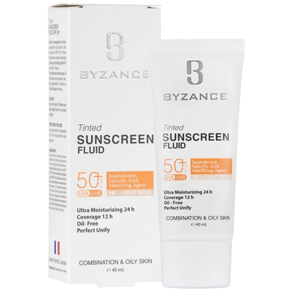فلوئید ضد آفتاب رنگی SPF50 پوست چرب رنگ بژ روشن 10 بیزانس | 40 میلی لیتر - Image 1