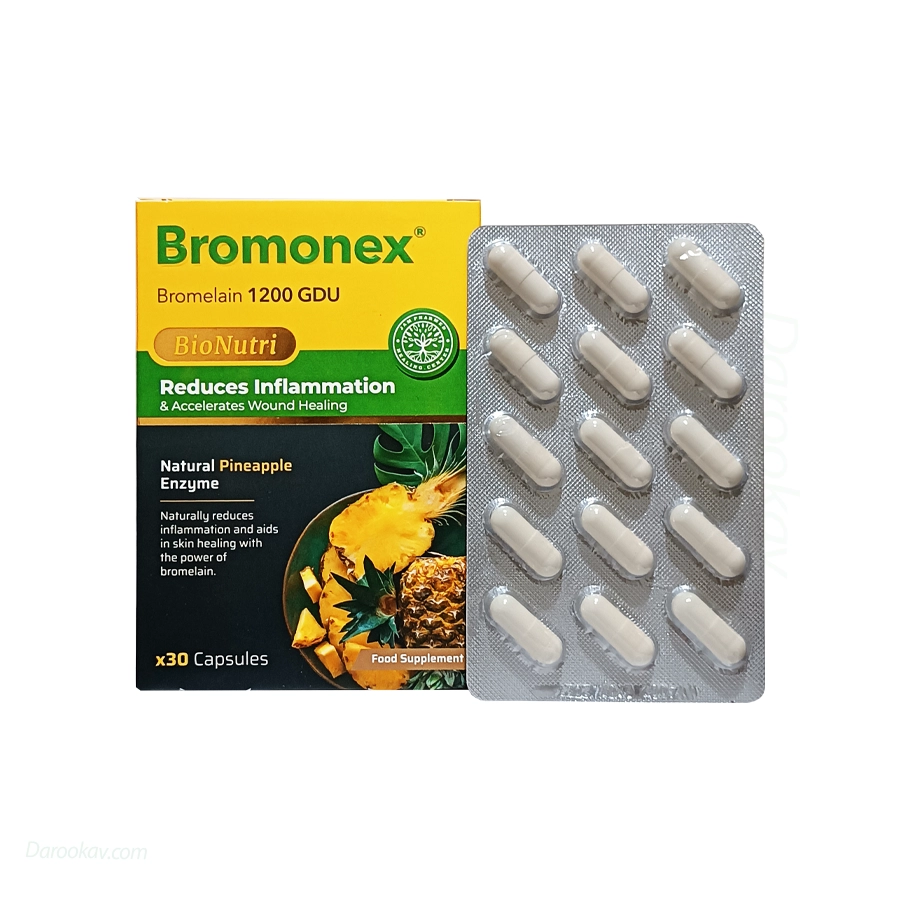 کپسول-برومونکس-سبز-دارو-جم-30-عدد-5 کپسول بروملین 1200 جی دی یو برومونکس سبز دارو - 30 عدد - Image 1