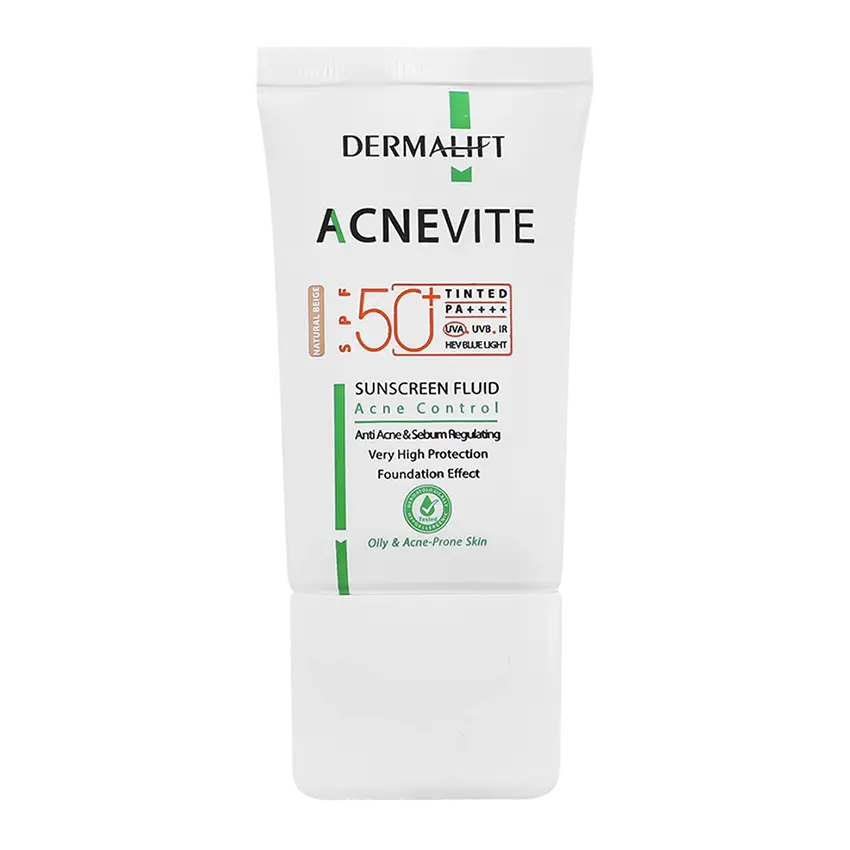 Dermalift-Sunscreen-Fluid-For-Oily-And-Acne-Prone-Skin-Natural-Beige-1 فلوئید ضد آفتاب مناسب پوست های چرب و جوشدار بژ طبیعی درمالیفت(40 میلی لیتر) - تصویر 1