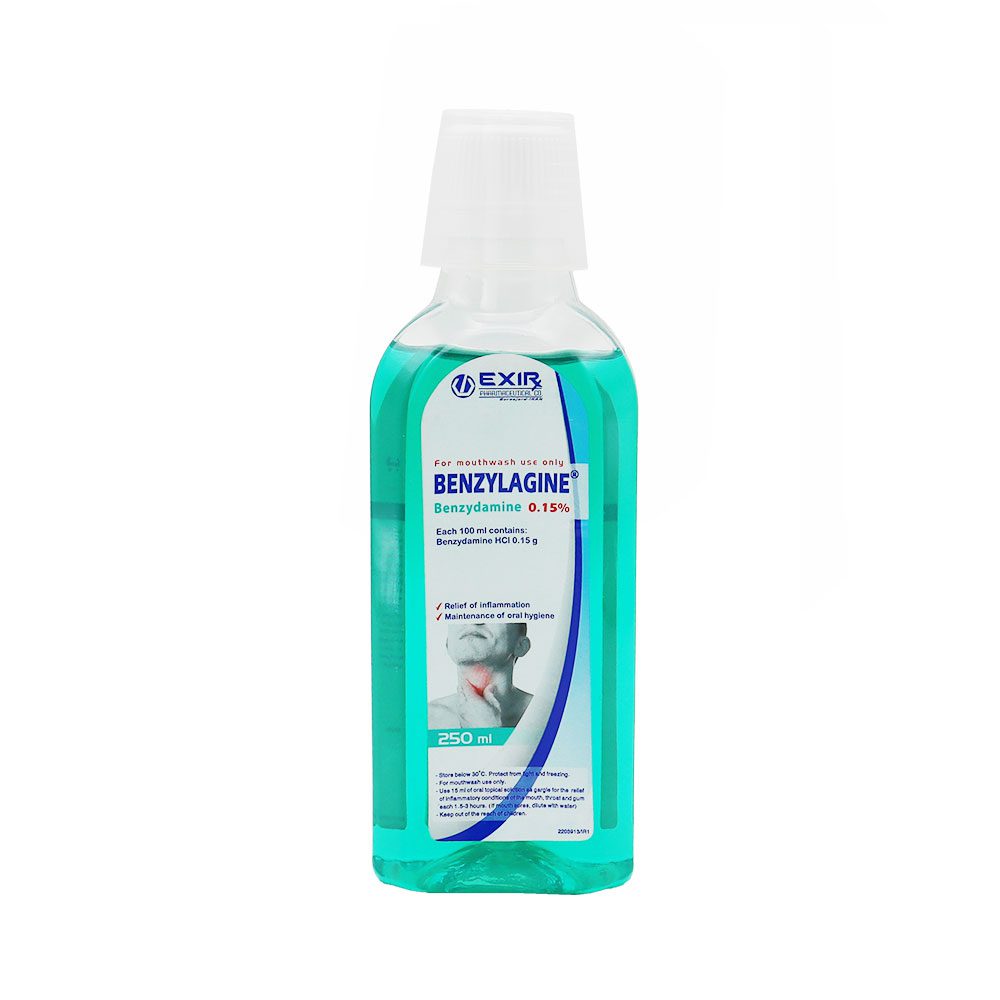 Exir-Benzylagin-Mouthwash-2 دهان شویه بنزیلاژین بنزیدامین 0.15% اکسیر (250 میلی لیتری) - تصویر 1