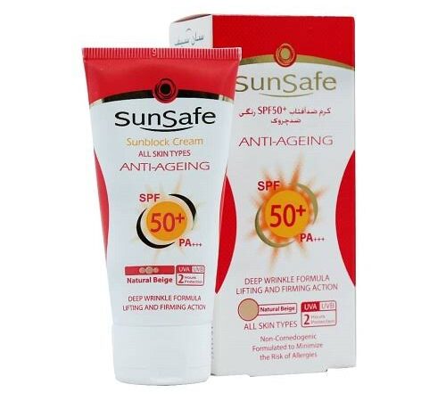 کرم ضد آفتاب ضد چروک SPF50 سان سیف بژ طبیعی (50 میلی لیتر)