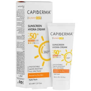 کرم ضد آفتاب بی رنگ کپیدرما هیدرا SPF 50+ پوست معمولی تا خشک (40 میلی لیتر)